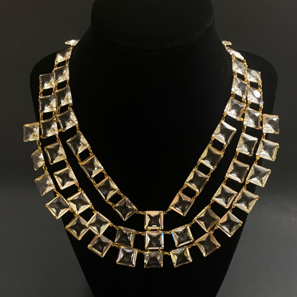 ANTIQUE 1930 Art Deco  Crystal Paste Riviere 3 Strand Beautiful Necklace